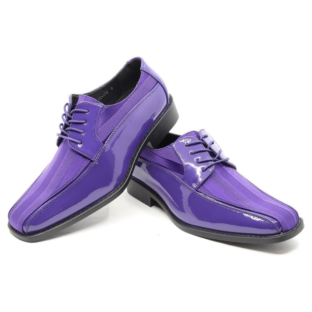 Purple Men's Casual Oxford Lace up Striped Satin Patent Tuxedo Dress Shoes